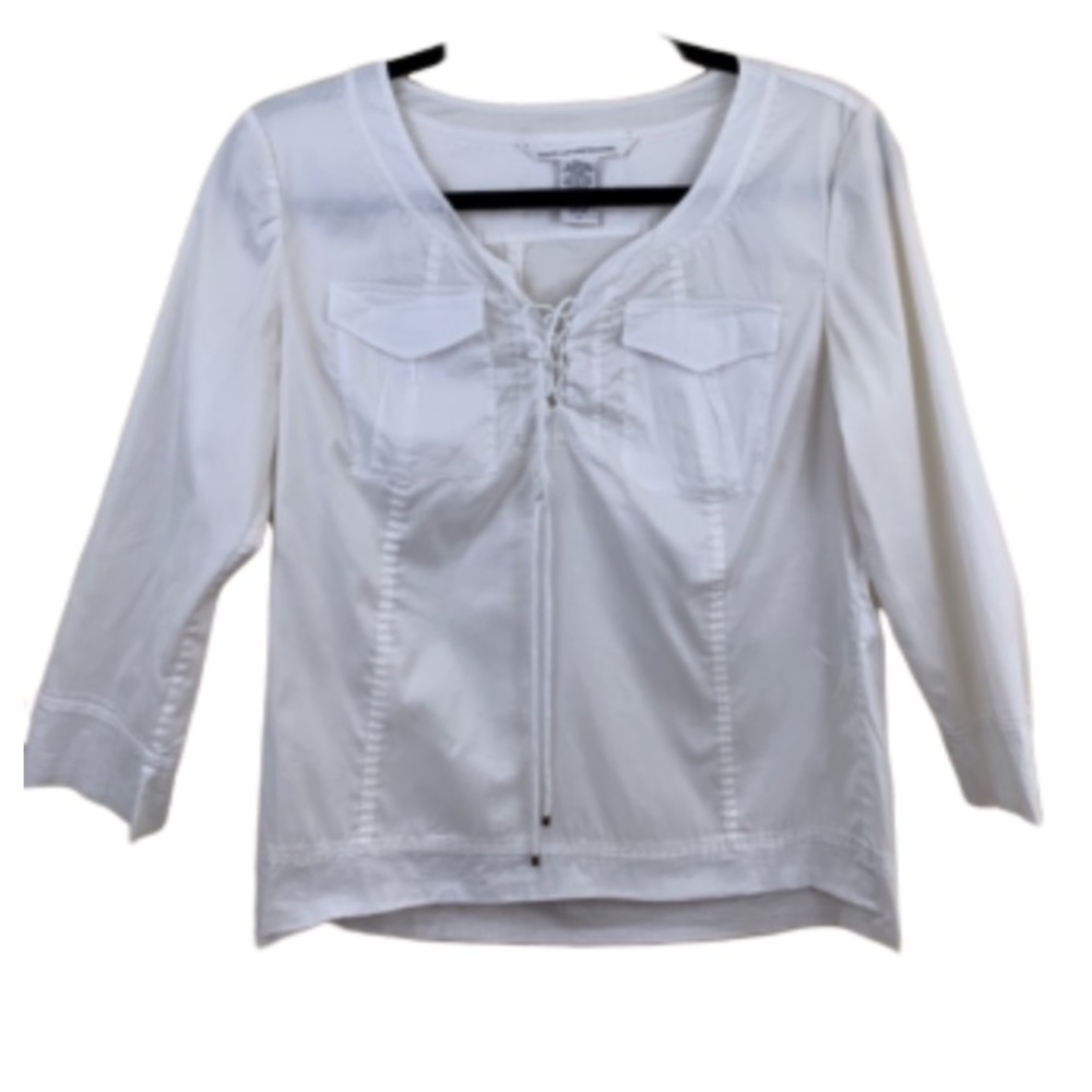 Diane Von Furstenberg Tullia white 1/4 sleeve tassel tie top